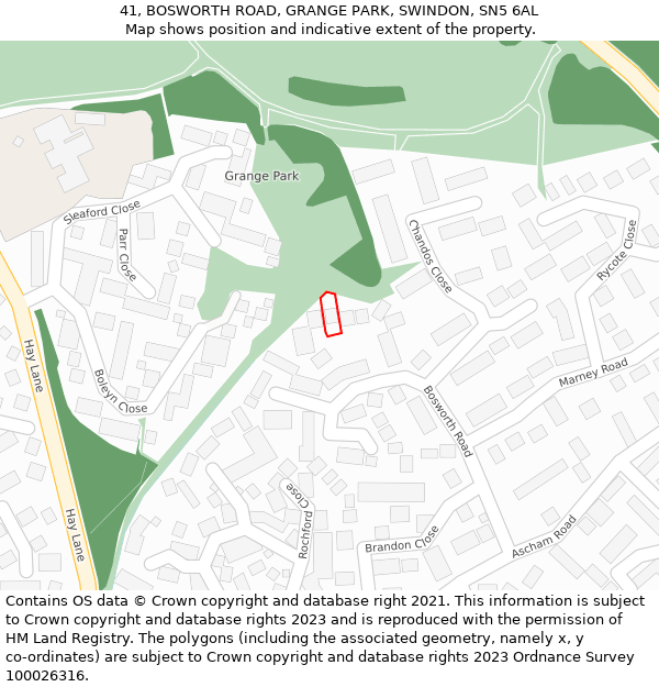 41, BOSWORTH ROAD, GRANGE PARK, SWINDON, SN5 6AL: Location map and indicative extent of plot