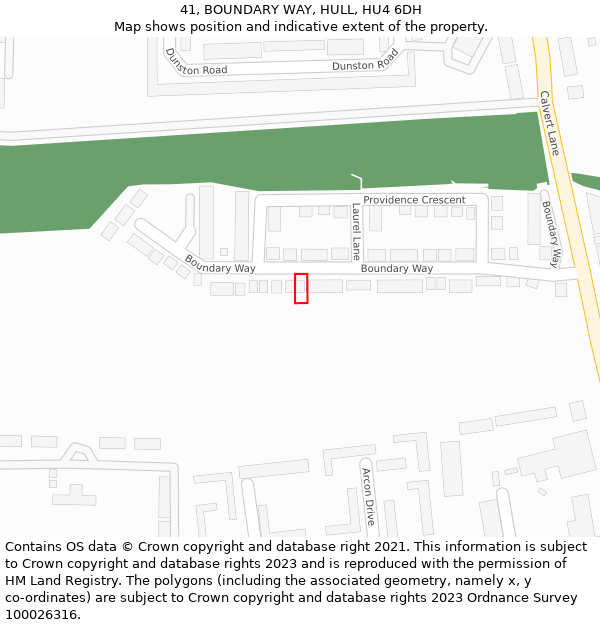 41, BOUNDARY WAY, HULL, HU4 6DH: Location map and indicative extent of plot