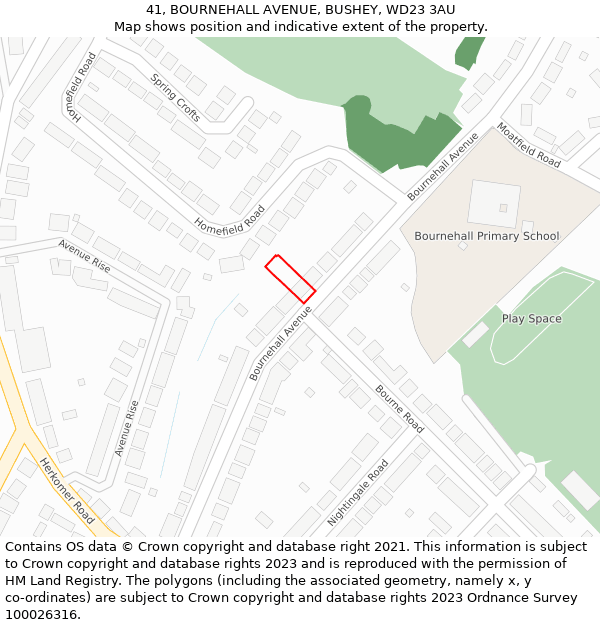 41, BOURNEHALL AVENUE, BUSHEY, WD23 3AU: Location map and indicative extent of plot