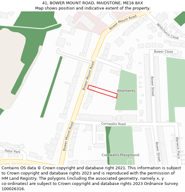 41, BOWER MOUNT ROAD, MAIDSTONE, ME16 8AX: Location map and indicative extent of plot