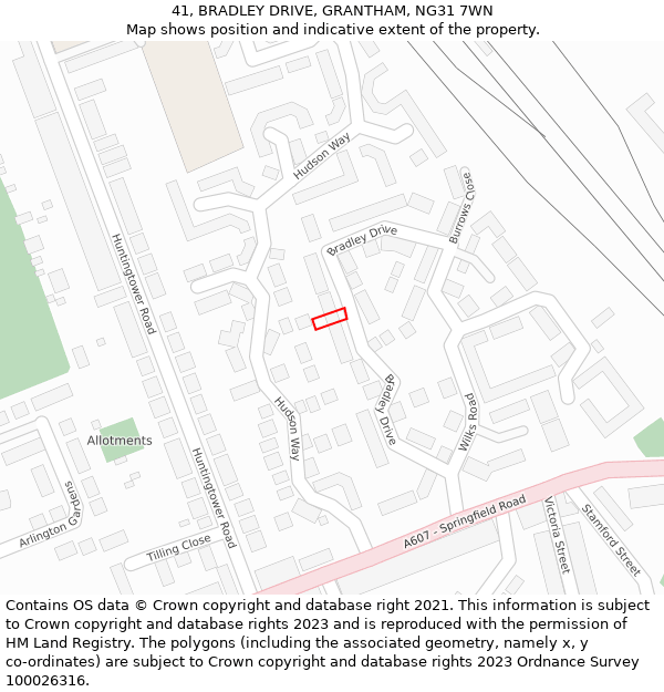 41, BRADLEY DRIVE, GRANTHAM, NG31 7WN: Location map and indicative extent of plot