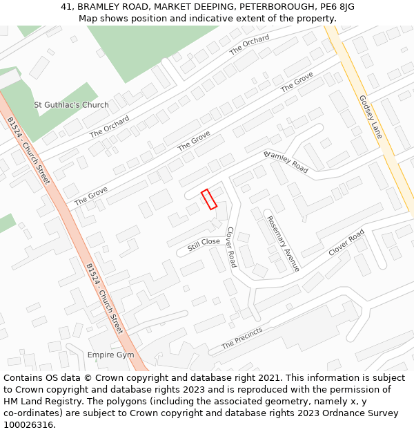 41, BRAMLEY ROAD, MARKET DEEPING, PETERBOROUGH, PE6 8JG: Location map and indicative extent of plot