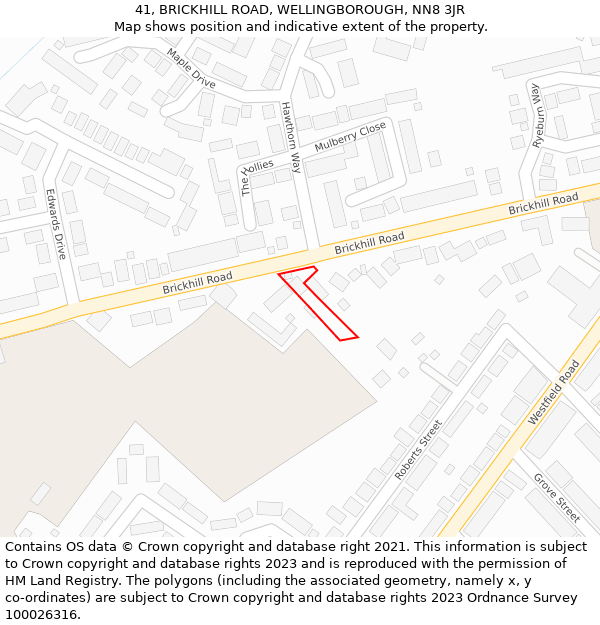 41, BRICKHILL ROAD, WELLINGBOROUGH, NN8 3JR: Location map and indicative extent of plot
