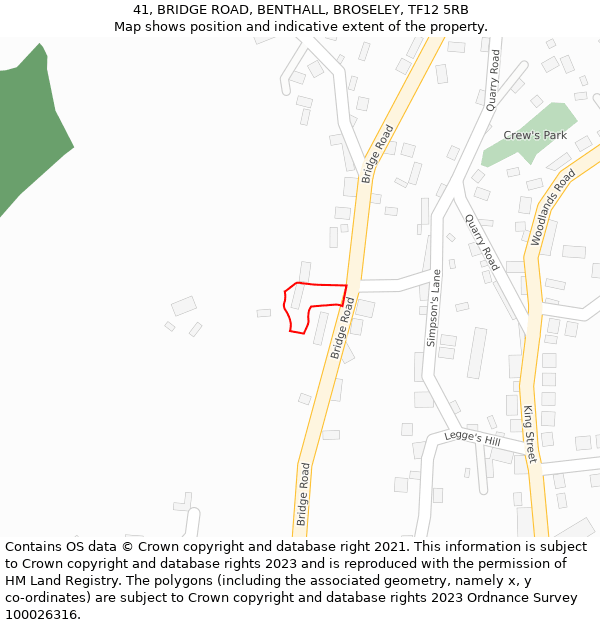 41, BRIDGE ROAD, BENTHALL, BROSELEY, TF12 5RB: Location map and indicative extent of plot