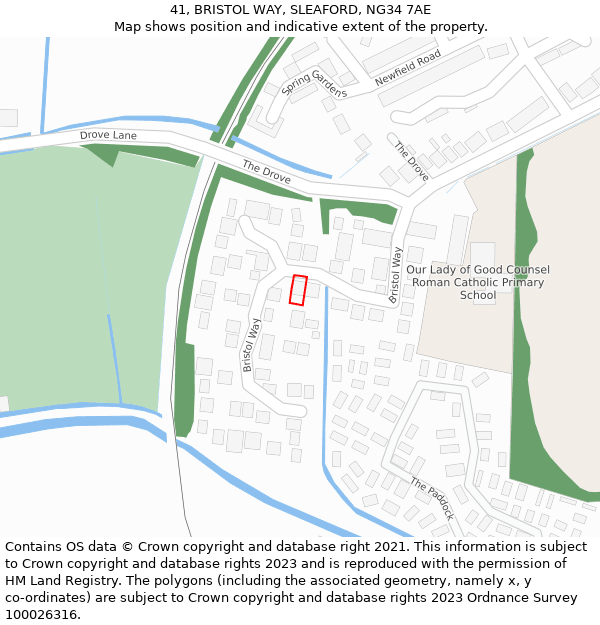 41, BRISTOL WAY, SLEAFORD, NG34 7AE: Location map and indicative extent of plot