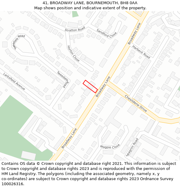 41, BROADWAY LANE, BOURNEMOUTH, BH8 0AA: Location map and indicative extent of plot