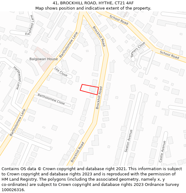 41, BROCKHILL ROAD, HYTHE, CT21 4AF: Location map and indicative extent of plot