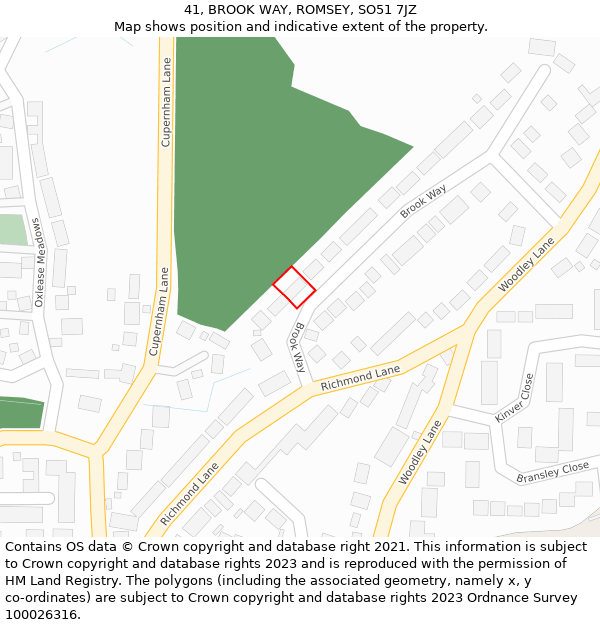 41, BROOK WAY, ROMSEY, SO51 7JZ: Location map and indicative extent of plot