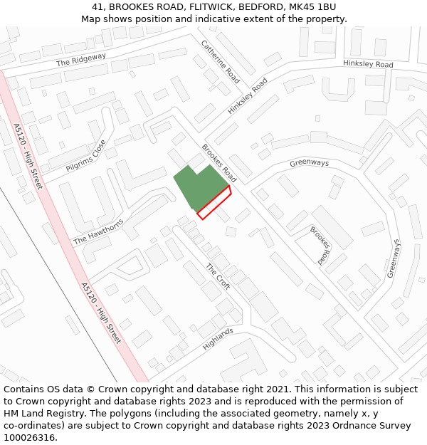 41, BROOKES ROAD, FLITWICK, BEDFORD, MK45 1BU: Location map and indicative extent of plot