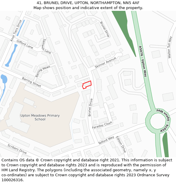 41, BRUNEL DRIVE, UPTON, NORTHAMPTON, NN5 4AF: Location map and indicative extent of plot