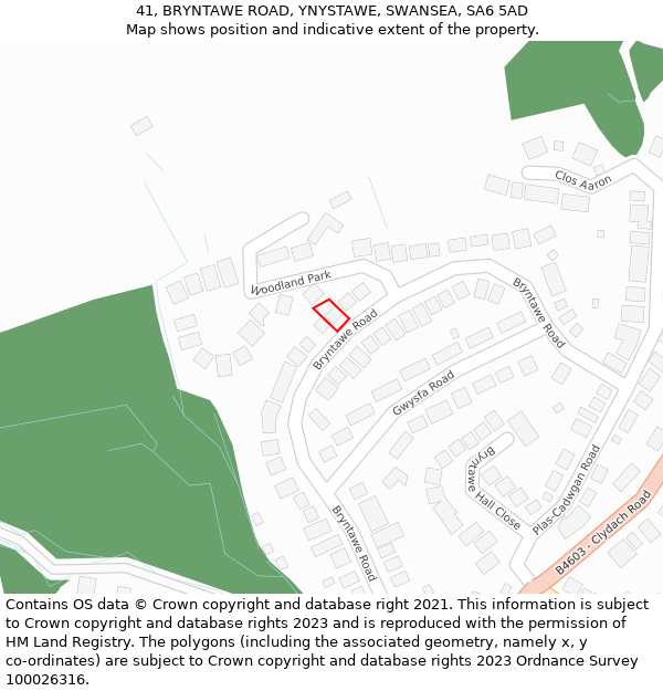 41, BRYNTAWE ROAD, YNYSTAWE, SWANSEA, SA6 5AD: Location map and indicative extent of plot