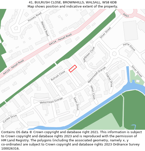 41, BULRUSH CLOSE, BROWNHILLS, WALSALL, WS8 6DB: Location map and indicative extent of plot