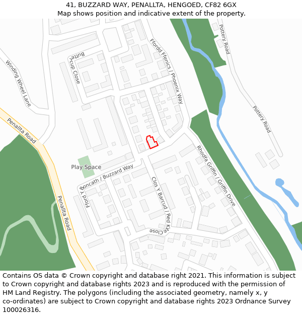 41, BUZZARD WAY, PENALLTA, HENGOED, CF82 6GX: Location map and indicative extent of plot