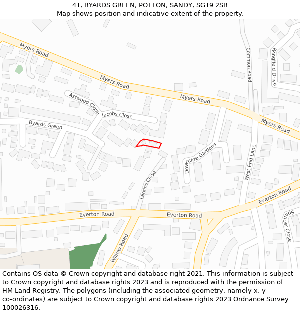 41, BYARDS GREEN, POTTON, SANDY, SG19 2SB: Location map and indicative extent of plot