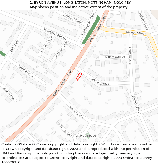 41, BYRON AVENUE, LONG EATON, NOTTINGHAM, NG10 4EY: Location map and indicative extent of plot