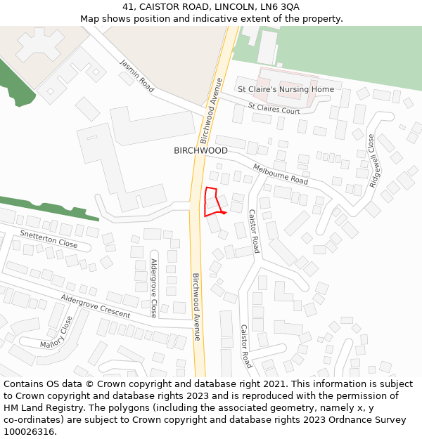 41, CAISTOR ROAD, LINCOLN, LN6 3QA: Location map and indicative extent of plot