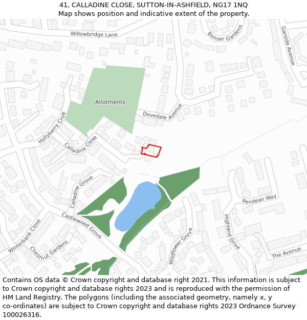 41, CALLADINE CLOSE, SUTTON-IN-ASHFIELD, NG17 1NQ: Location map and indicative extent of plot
