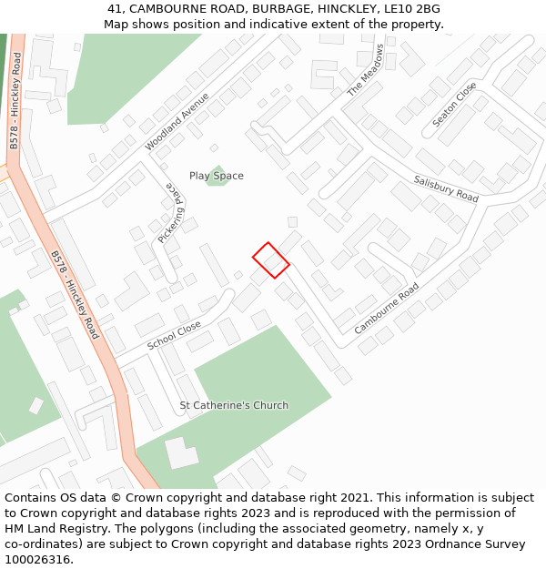 41, CAMBOURNE ROAD, BURBAGE, HINCKLEY, LE10 2BG: Location map and indicative extent of plot