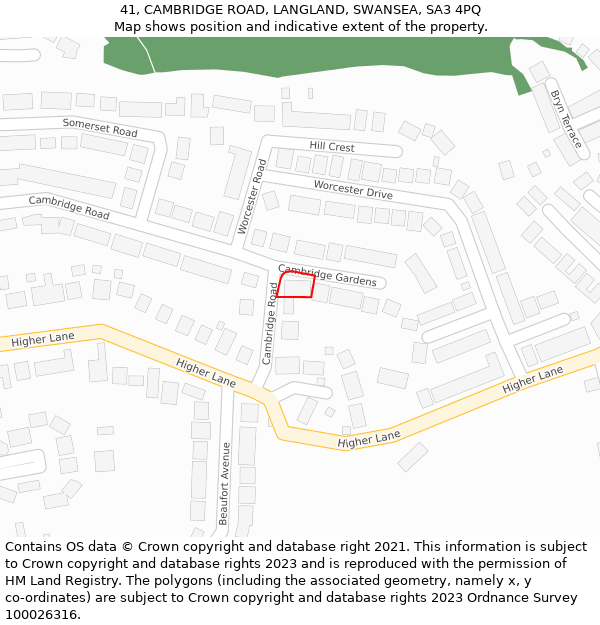 41, CAMBRIDGE ROAD, LANGLAND, SWANSEA, SA3 4PQ: Location map and indicative extent of plot