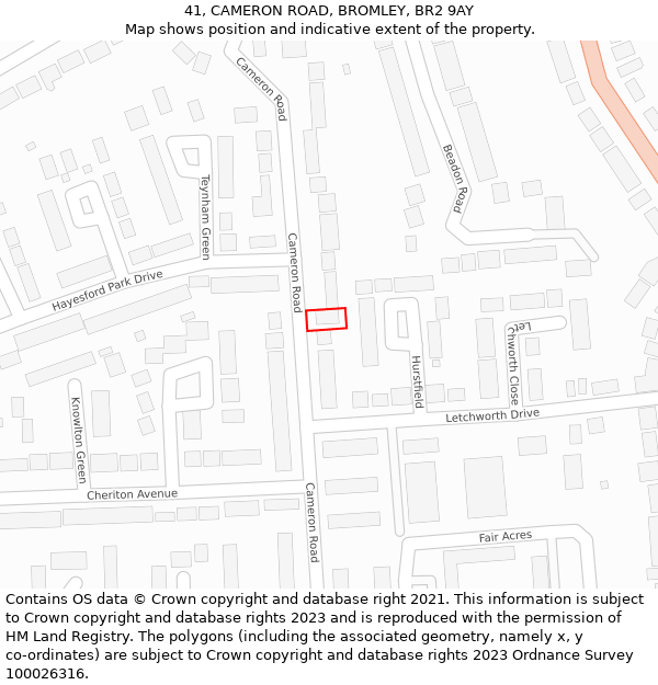 41, CAMERON ROAD, BROMLEY, BR2 9AY: Location map and indicative extent of plot