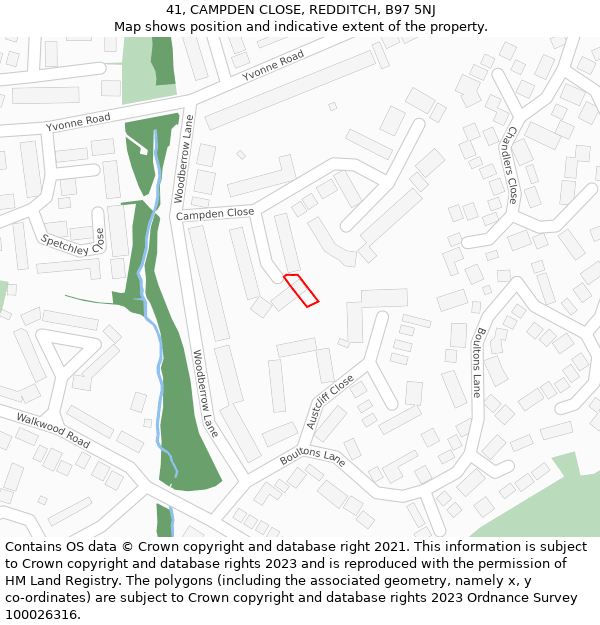 41, CAMPDEN CLOSE, REDDITCH, B97 5NJ: Location map and indicative extent of plot