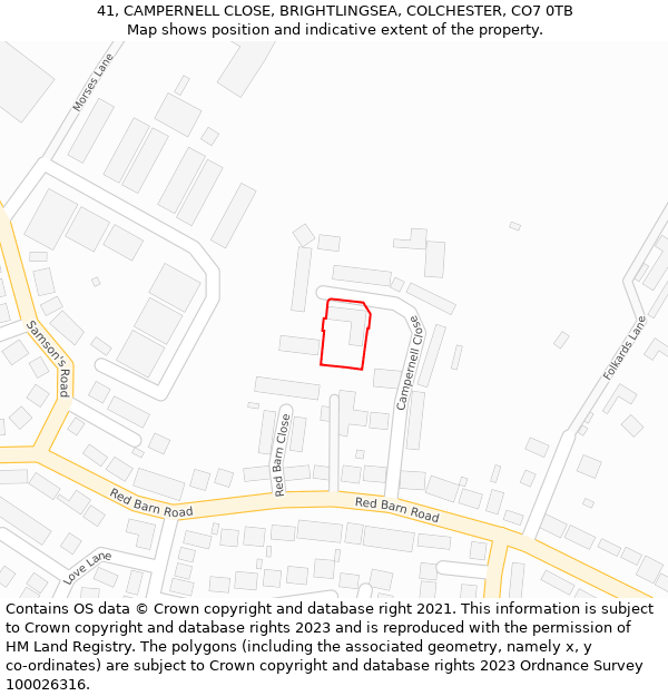 41, CAMPERNELL CLOSE, BRIGHTLINGSEA, COLCHESTER, CO7 0TB: Location map and indicative extent of plot