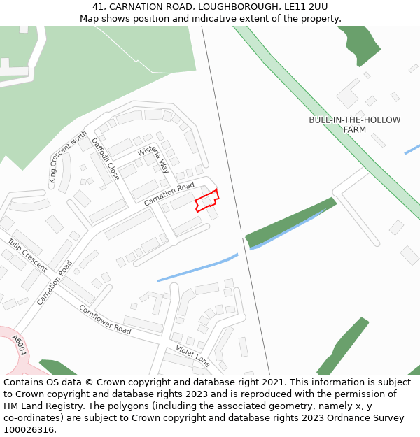 41, CARNATION ROAD, LOUGHBOROUGH, LE11 2UU: Location map and indicative extent of plot