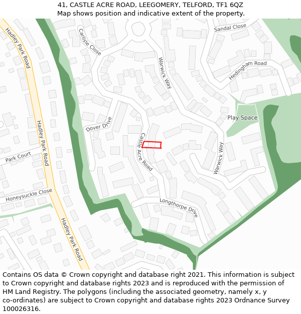 41, CASTLE ACRE ROAD, LEEGOMERY, TELFORD, TF1 6QZ: Location map and indicative extent of plot