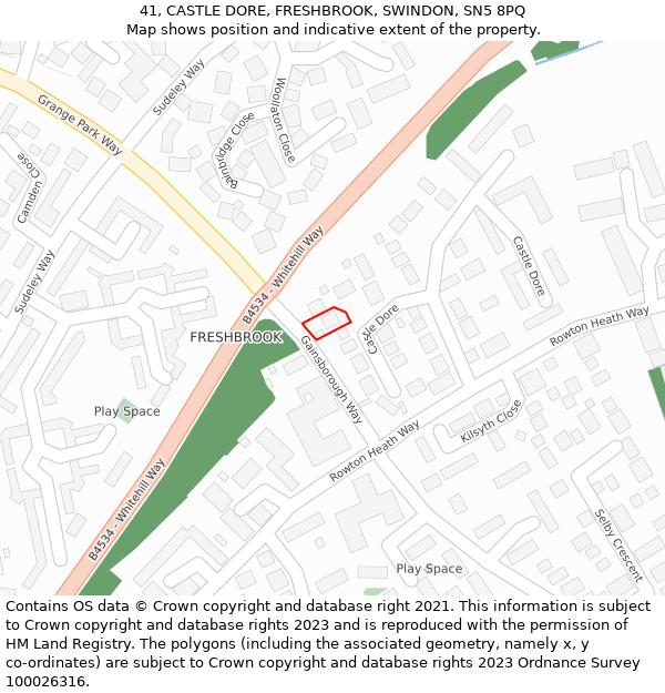 41, CASTLE DORE, FRESHBROOK, SWINDON, SN5 8PQ: Location map and indicative extent of plot