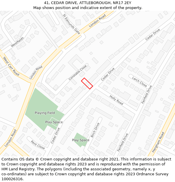 41, CEDAR DRIVE, ATTLEBOROUGH, NR17 2EY: Location map and indicative extent of plot