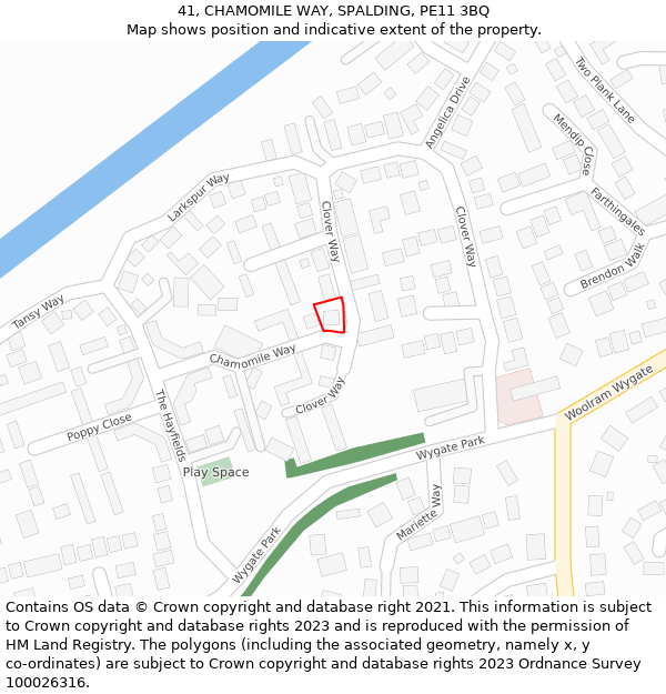 41, CHAMOMILE WAY, SPALDING, PE11 3BQ: Location map and indicative extent of plot