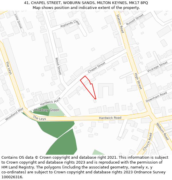 41, CHAPEL STREET, WOBURN SANDS, MILTON KEYNES, MK17 8PQ: Location map and indicative extent of plot