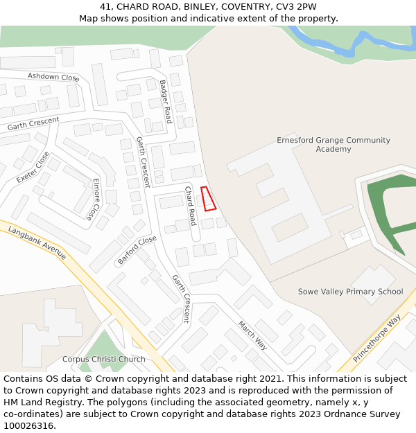 41, CHARD ROAD, BINLEY, COVENTRY, CV3 2PW: Location map and indicative extent of plot