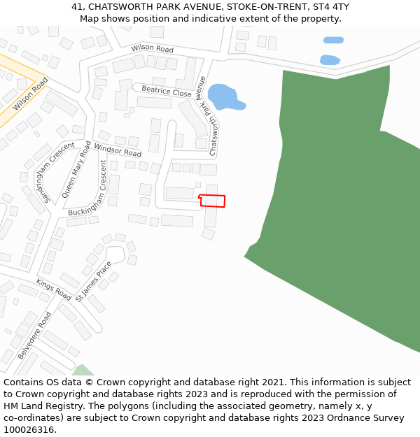 41, CHATSWORTH PARK AVENUE, STOKE-ON-TRENT, ST4 4TY: Location map and indicative extent of plot