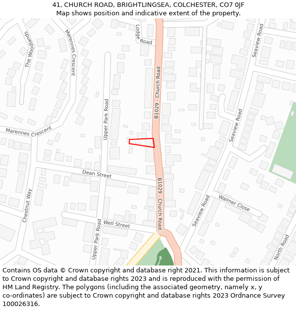 41, CHURCH ROAD, BRIGHTLINGSEA, COLCHESTER, CO7 0JF: Location map and indicative extent of plot