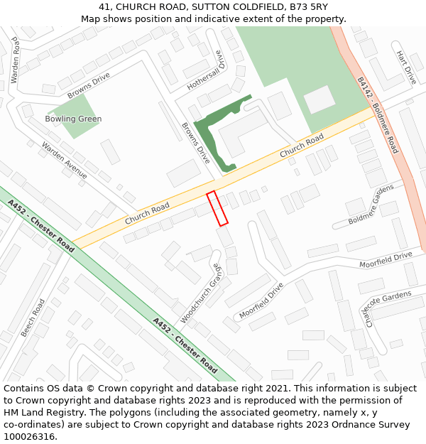 41, CHURCH ROAD, SUTTON COLDFIELD, B73 5RY: Location map and indicative extent of plot