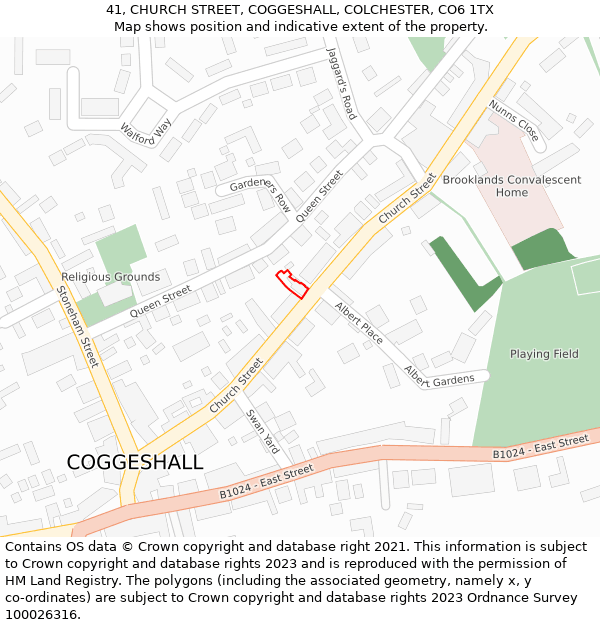 41, CHURCH STREET, COGGESHALL, COLCHESTER, CO6 1TX: Location map and indicative extent of plot
