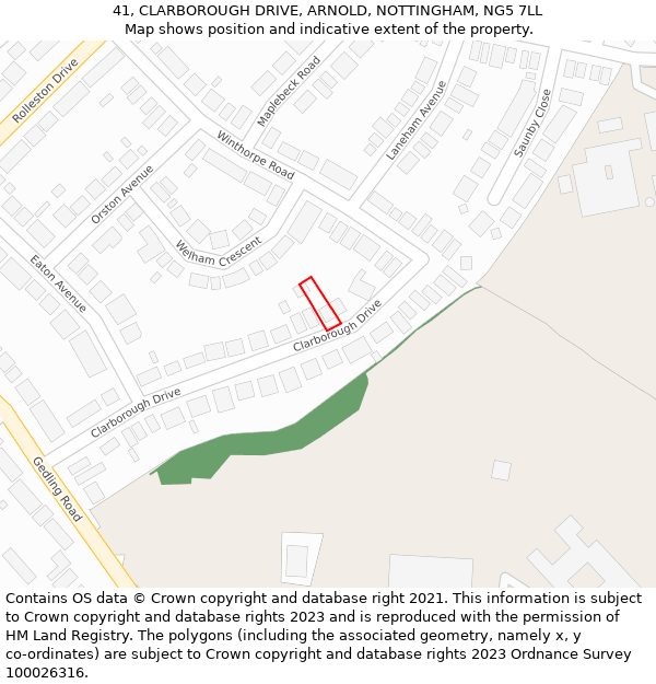 41, CLARBOROUGH DRIVE, ARNOLD, NOTTINGHAM, NG5 7LL: Location map and indicative extent of plot