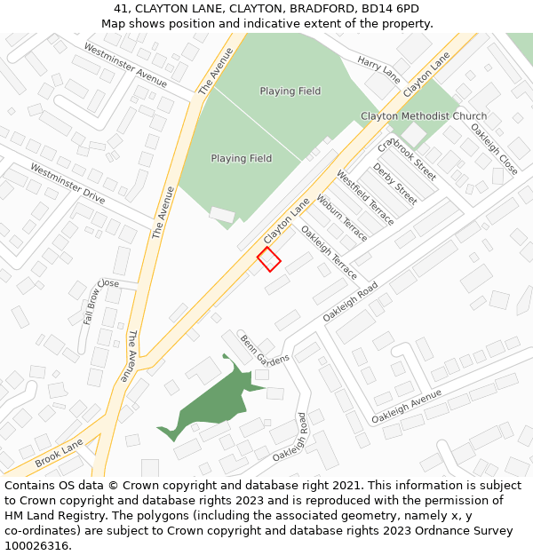 41, CLAYTON LANE, CLAYTON, BRADFORD, BD14 6PD: Location map and indicative extent of plot