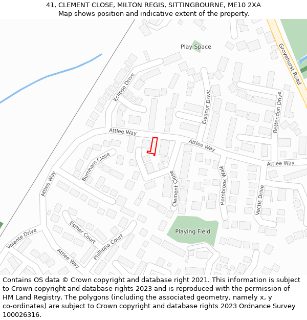 41, CLEMENT CLOSE, MILTON REGIS, SITTINGBOURNE, ME10 2XA: Location map and indicative extent of plot