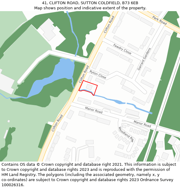 41, CLIFTON ROAD, SUTTON COLDFIELD, B73 6EB: Location map and indicative extent of plot
