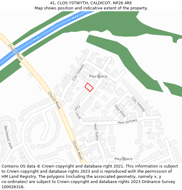 41, CLOS YSTWYTH, CALDICOT, NP26 4RE: Location map and indicative extent of plot