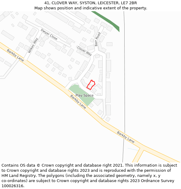 41, CLOVER WAY, SYSTON, LEICESTER, LE7 2BR: Location map and indicative extent of plot