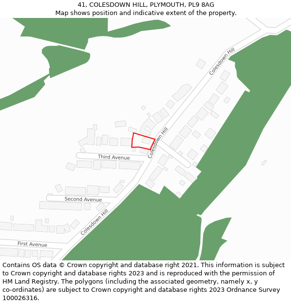 41, COLESDOWN HILL, PLYMOUTH, PL9 8AG: Location map and indicative extent of plot