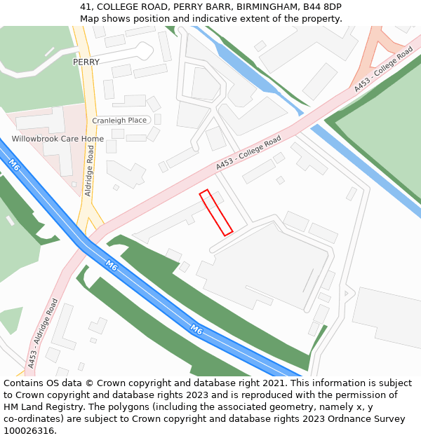 41, COLLEGE ROAD, PERRY BARR, BIRMINGHAM, B44 8DP: Location map and indicative extent of plot