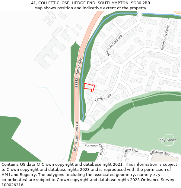 41, COLLETT CLOSE, HEDGE END, SOUTHAMPTON, SO30 2RR: Location map and indicative extent of plot