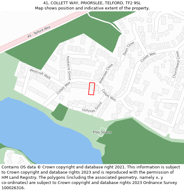 41, COLLETT WAY, PRIORSLEE, TELFORD, TF2 9SL: Location map and indicative extent of plot