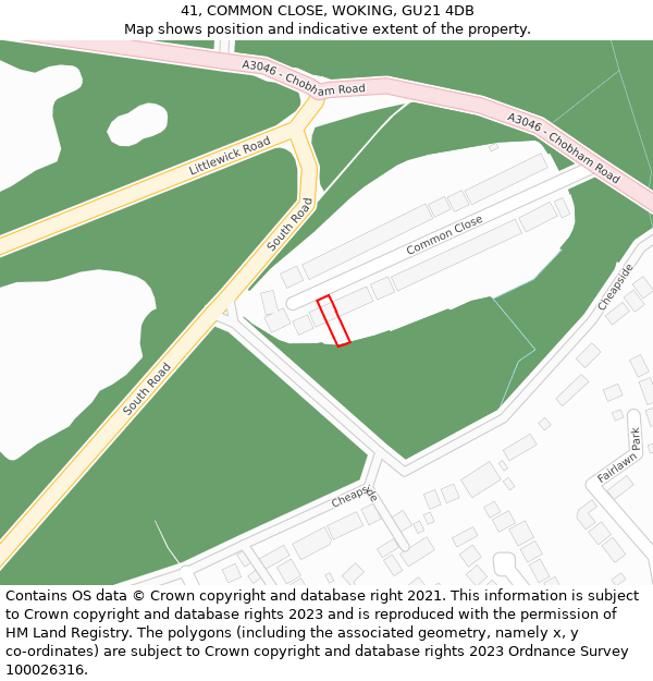 41, COMMON CLOSE, WOKING, GU21 4DB: Location map and indicative extent of plot