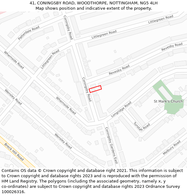 41, CONINGSBY ROAD, WOODTHORPE, NOTTINGHAM, NG5 4LH: Location map and indicative extent of plot