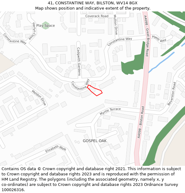 41, CONSTANTINE WAY, BILSTON, WV14 8GX: Location map and indicative extent of plot